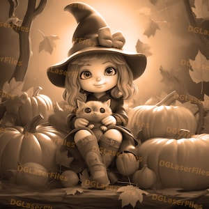 File di incisione laser / Illusione 3D / PNG per incisione / Glowforge / Design per laser / Masterizzazione PNG / File digitale / Halloween / Piccola strega