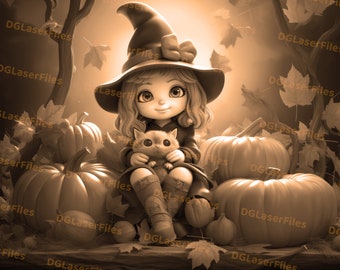 Laser Engrave File | 3D Illusion | PNG For Engraving | Glowforge | Design For Laser | PNG Burn | Digital File | Halloween | Little Witch