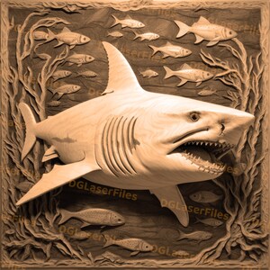 Laser Engrave File | 3D Illusion | PNG For Engraving | Glowforge | Design For Laser | PNG Burn | Digital File | Shark