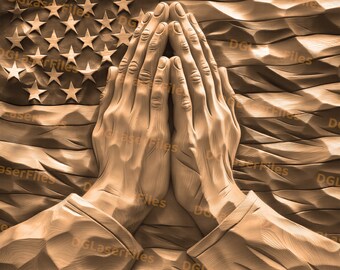 Archivo de grabado láser / Ilusión 3D / PNG para grabado / Glowforge / PNG Burn / Archivo digital / Láser listo / Bandera americana / Manos orando