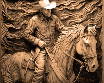 Laser Engrave File | 3D Illusion | PNG For Engraving | Glowforge | Design For Laser | PNG Burn | Digital File | Cowboy