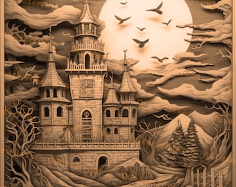 File di incisione laser / Illusione 3D / PNG per incisione / Glowforge / Design per laser / PNG Burn / File digitale / Halloween / Casa stregata