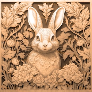 Laser Engrave File | 3D Illusion | PNG Engrave | Design For Laser | PNG Burn | Digital File | Botanical | Rabbit | Bunny PNG File