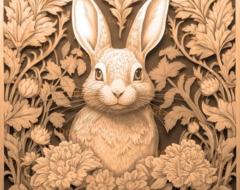 Archivo de grabado láser / Ilusión 3D / Grabado PNG / Diseño para láser / Grabación PNG / Archivo digital / Botánico / Conejo / Conejito Archivo PNG