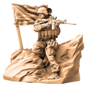Laser Engrave File | 3D Illusion | PNG For Engraving | PNG Burn | Digital File | War | Patriot | USA Soldier | Shooting | American Flag