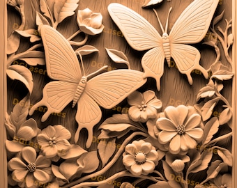 Laser Engrave File | 3D Illusion | PNG For Engraving | Glowforge | Design For Laser | Lightburn | PNG Burn | Digital File | Butterflies