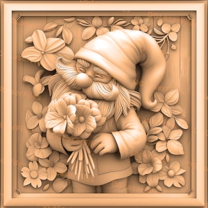 Laser Engrave File | 3D Illusion | PNG Engraving | Design For Laser | PNG Burn | Digital File | Love | Valentine’s Day | Gnome With Flowers