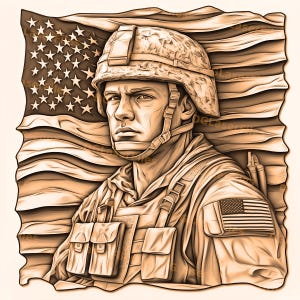 Laser Engrave File | 3D Illusion | PNG For Engraving | PNG Burn | Digital File | xTool | Army | Soldier | Patriotic | USA Flag