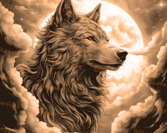 Laser Engrave File | 3D Illusion | PNG For Engraving | Glowforge | Design For Laser | PNG Burn | Digital File | Wolf Portrait | Fantasy