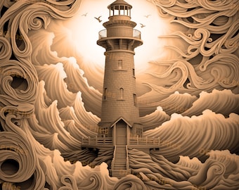 Laser Engrave File | 3D Illusion | PNG For Engraving | Glowforge | Design For Laser | PNG Burn | Digital File | Lighthouse