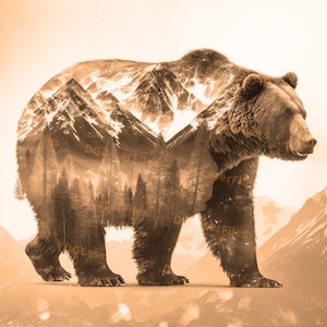 Laser Engrave File | Double Exposure | PNG For Engraving | Glowforge | Design For Laser | PNG Burn | Digital File | Mountain | Bear
