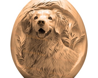 Plik do grawerowania laserowego | Iluzja 3D | PNG do grawerowania | Projekt do lasera | Wypalanie PNG | Plik cyfrowy | Rzeźba w drewnie | Pies | Golden Retriever