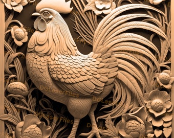 Laser Engrave File | 3D Illusion | PNG For Engraving | Glowforge | Design For Laser | PNG Burn | Digital File | Farm | Rooster