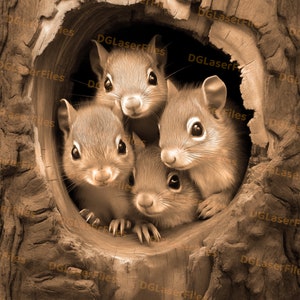 Laser Engrave File | 3D Illusion | PNG For Engraving | Glowforge | XTool | Design For Laser | PNG Burn | Digital File | Carved | Squirrels