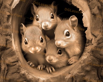 Laser Engrave File | 3D Illusion | PNG For Engraving | Glowforge | XTool | Design For Laser | PNG Burn | Digital File | Carved | Squirrels