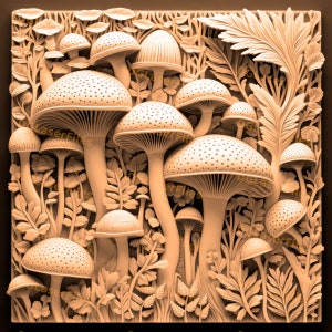 Laser Engrave File | 3D Illusion | PNG For Engraving | Glowforge | Design For Laser | PNG Burn | Digital File | Fantasy| Wild Mushrooms