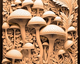 Laser Engrave File | 3D Illusion | PNG For Engraving | Glowforge | Design For Laser | PNG Burn | Digital File | Fantasy| Wild Mushrooms