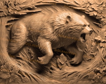 Archivo de grabado láser / Ilusión 3D / PNG para grabado / Glowforge / Diseño para láser / Grabación PNG / Archivo digital / Oso