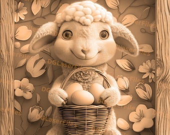 Laser Engrave File | 3D Illusion | PNG Engraving | Glowforge | PNG Burn | Digital File | Easter Decor | Flowers | Cuter Easter Lamb