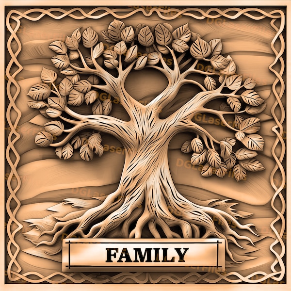 Laser Engrave File | 3D Illusion | PNG For Engraving | Glowforge | PNG Burn | Digital File | Laser Ready | Family Tree