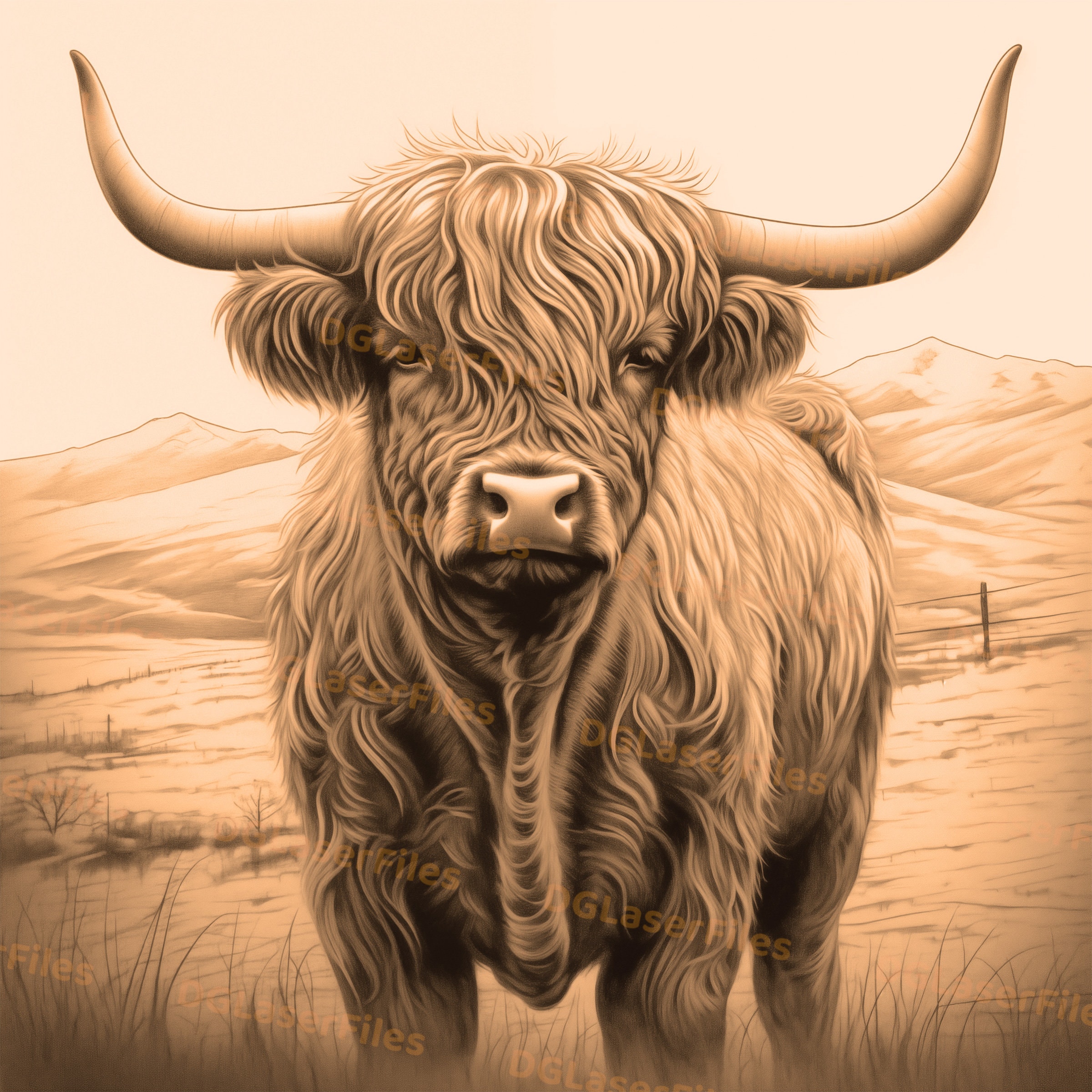 Laser Engrave File | 3D Illusion | PNG For Engraving | Glowforge | Design For Laser | PNG Burn | Digital File | Rustic | Highland Cow