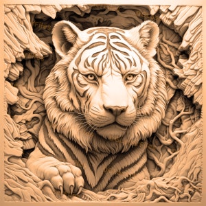 Laser Engrave File | 3D Illusion | PNG For Engraving | Glowforge | Design For Laser | PNG Burn | Digital File | Tiger Portrait