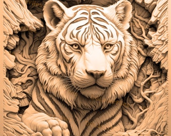 Laser Engrave File | 3D Illusion | PNG For Engraving | Glowforge | Design For Laser | PNG Burn | Digital File | Tiger Portrait