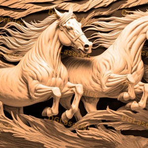 Arquivo de gravação a laser | Ilusão 3D | PNG para gravação | Forja Brilhante | Projeto para laser | Gravar PNG | Arquivo Digital | Garanhão | Cavalos selvagens