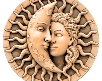 Laser Engrave File | 3D Illusion | PNG For Engraving | Glowforge | PNG Burn | Digital File | Esoteric Art | Zodiac | Decor | Moon Sun