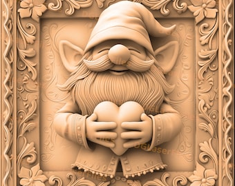 Archivo de grabado láser / Ilusión 3D / Grabado PNG / Diseño para láser / Grabación PNG / Archivo digital / Día de San Valentín / Corazón / Gnomo romántico