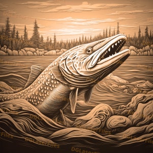 Laser Engrave File | 3D Illusion | PNG For Engraving | Glowforge | Design For Laser | PNG Burn | Digital File | Angler | Fish | Pike