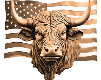 Laser-Gravur-Datei | 3D Illusion | PNG zum Gravieren | Glühschmiede | PNG Brennen | Digitale Datei | Stier Porträt | Vaterländisch | Amerikanische Flagge