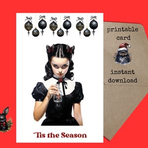Christmas Gothic Card | Creepmas Printable | Xmas Spooky Card | 5x7 printable Greeting Card | Goth Girl Christmas card | gothmas | digital