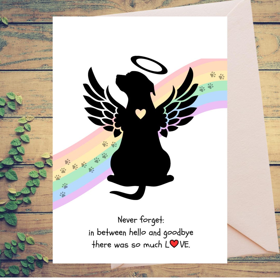 Dog Sympathy Printable Card, Dog With Angel Wings and Rainbow Card ...