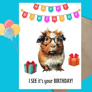 Carte d'anniversaire de cochon d'Inde à imprimer | Carte cavy mignonne de joyeux anniversaire | carte instantanée 5 x 7 | carte d'anniversaire drôle | carte d'anniversaire numérique punny