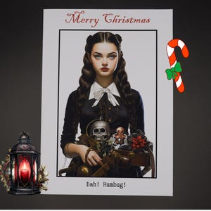 Christmas Gothic Card | Xmas Spooky Goth Card | Creepmas Dark Greeting Card | unique Goth Girl Christmas card | Bah Humbug gothmas fun