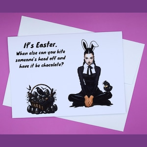 goth Mädchen Frohe Ostern Karte | Gothic Osterkorb Krähenküken Karte | Schokohasen Witz | Easterween punny einzigartige dunkle Grußkarte