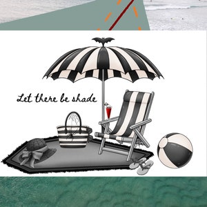 Tarjeta de felicitación imprimible de verano gótico / tarjeta de verano gótico en el océano / tarjeta de hola solsticio / tarjeta de verano negro oscuro / tarjeta de playa veraniega