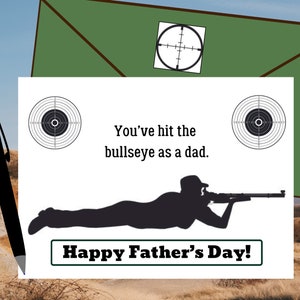 Carte de fête des pères avec armes à feu | faire mouche pour la fête des papas | papa fusil de tir carte | 2a carte instantanée pour papa | 2e amendement