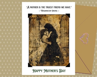 Gothic Mothers Day printable Card | old photo alternative Mothers Day Card | Washington Irving quote | mother daughter friend instant card