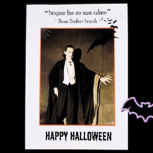 Carte d'Halloween du comte Dracula | Carte de citation de Bram Stoker | le désespoir a son propre calme | de voeux chauve-souris vampire | Carte de voeux effrayante d'Halloween