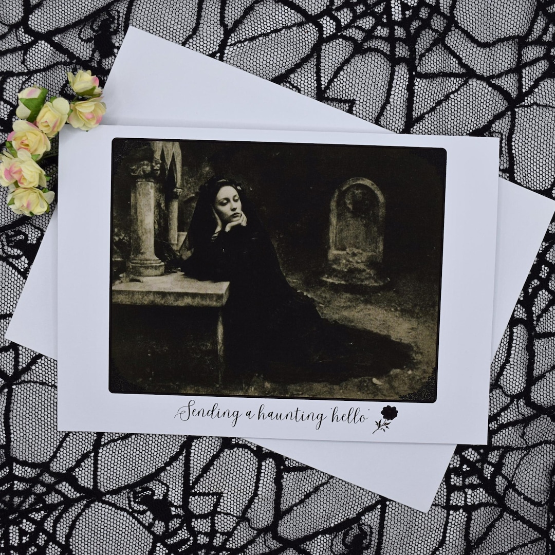 Victorian Gothic Woman Greeting Card, Haunting Hello Blank Card, Goth ...