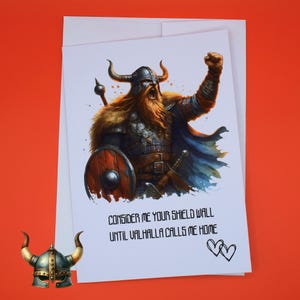 Cartão exclusivo de dia dos namorados do guerreiro viking | Saudação Valhalla de parede de escudo legal | Celta saxão nórdico Os nórdicos amam o casamento romântico de aniversário