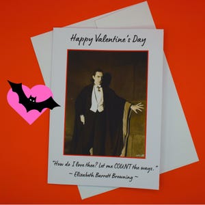 Graaf Dracula Valentijnsdagkaart | Gedichtencitaat van Elizabeth Browning | grappige vampier unieke Happy V Day-kaart | Wenskaart punny gothic vamp