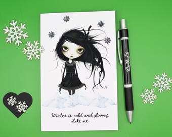 Tarjeta gótica de invierno frío y sombrío / tarjeta gótica de invierno oscuro / tarjeta de felicitación de humor negro de temporada de invierno / tarjeta de solsticio de invierno