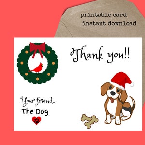 Tarjeta de agradecimiento navideña de From the Dog / Tarjeta de agradecimiento navideña para perros / Tarjeta de felicitación navideña para perros de Papá Noel / Tarjeta de felicitación imprimible digital de 5 x 7 para paseador, niñera y amigo