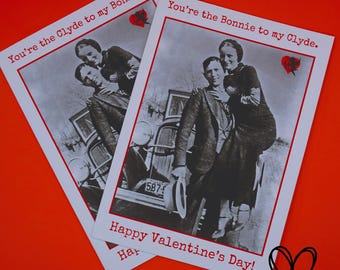 Bonnie en Clyde Valentijnsdagkaart | Bonnie en Clyde houden van wenskaarten | grappige unieke kaart | outlaw-koppels | True Crime-kaart uit de jaren 1930
