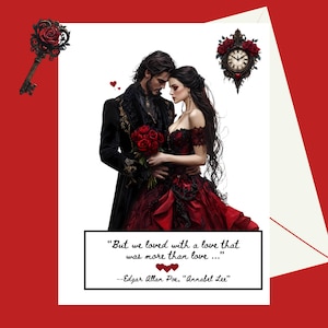 Gothic Paar Annabel Lee Valentinstag druckbare Karte Edgar Allan Poe Zitat | gothic dark vampire romantische Hochzeitstag Karte Be Mine