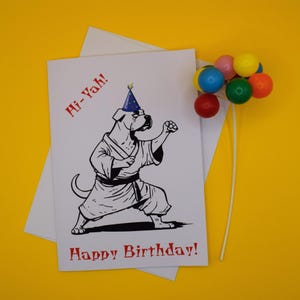 d'anniversaire de chien d'arts martiaux | Joyeux anniversaire chiot karaté jujitsu | carte d'anniversaire amusante canine pour ami enfants elle lui | carte ceinture noire