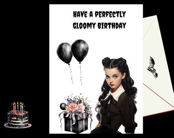 Printable Goth Girl Birthday Card | gothic Happy Birthday card |  5x7 instant card | funny bday card | dark spooky digital birthday card
